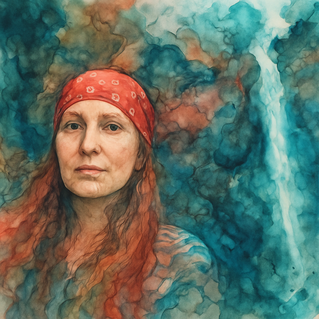 a painting of a woman wearing a red bandana