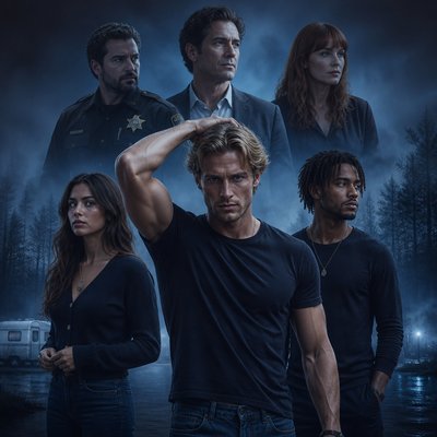 Ok tu me fait 7 personnages de roman , on va commencer avec un homme dans la trentaine tres beau il est blond, il passe sa main dans ses cheveux, on voit le biceps il est en T-shirt avec un jean à côté de lui, il se trouve un autre mec métisse hyper séduisant a sa gauche , lui aussi décontracté. Ensuite, je veux qu’à droite tu me dessines une femme dans la vingtaine, très magnifique aussi brune, habillé un peu en mode pull color jean elle a genre un collier etc. Tres yong adulte en hauteur derrière eux. Donc pas vraiment genre sur le sol, c’est plus une image de tous les persos comme un roman un policier dans les 30 ans, et alors là je veux que tu m’écoutes un autre homme à peu près la 40, les cheveux noirs un peu gris bouclé, sur les côtés, il a pas de lunettes il est en chemise, on dirait un peu un maire de la ville un daddy pas de barbe, pas de moustache. Il a l’air pas gros, mais pas maigre. Juste un air de Daddy. Et enfin un troisième personnage, une femme dans la trentaine quarantaine avec une frange qui a l’air d’être un peu secrétaire ou je sais pas quoi elle est rousse. Une ambiance assez froide avec un brouillard glaçant autour de une forêt, un caravane je sais pas une ambiance vraiment inquiétante et vraiment je veux une ambiance comme si on parlait d’un roman genre les trois personnes en haut, ils sont petits enfin ils sont représentés en plus petit que les trois les mais ils sont genre en haut, tu vois genre, on voit pas leurs gens et etc. comme une affiche en gros ils sont pas genre sur une montagne les trois premiers personnages, ils sont vraiment sur le sol quoi genre, on voit pas le sol, mais on voit qu’ils sont les uns derrière les autres la fille à gauche le mec noir à droite le blond devant il regarde tous faire un point fixe comme si il courait ou je sais pas le policier, je veux qu’il soit pas comme les autres, genre un policier avec une barbe, les cheveux noirs mais le mien, et le daddy je ne veux en aucun cas qu’il est les cheveux gris, j’ai bien dit les cheveux noirs assez milong bouclé pour te donner un autre idée, je veux qu’il ressemblepour te donner un autre idée, je veux qu’il ressemble à tom loftis de widow’s bay je veux vraiment que le maire comme je l’ai dit, il soit vraiment une ambiance décrivant pas un homme sérieux qui cherche l’ambition du pouvoir ou je sais pas quoi genre vraiment une une chemise démodé voilà quoi tu vois ce que je veux dire une ambiance vraiment écrivain un peu et le policier, je veux qu’il soit en uniforme de shérif. Et le métisse peut être des locks quelque chose qui le rend nique pas des comme tout le monde, je sais pas moi des wave en afro, peu importe et la fille en fait finalement je veux qu’elle ait genre un cardigan noir ou bleu
Je veux une ambiance bleue pas grise et je le retiens encore une fois le maire, je ne veux pas qu’il ait la mâchoire carrée, je veux pas qu’il y ait forcément une mâchoire dessinée ou je sais pas quoi, j’ai juste dit pas gros, ça veut dire genre une mâchoire t’écrivain, légère, pas quelqu’un, on dirait, il sole kilos qui fait du sport avec la mafia ou je sais pas quoi arrête c’est bon là 