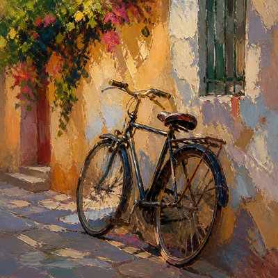 bicyle resting against a wall — Alla Prima Painting Style
