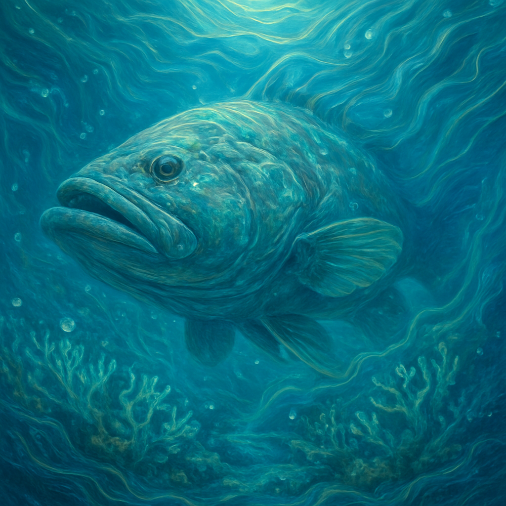 A giant grouper fish, over a coral reef in the ocean, professional photography, extreme detail (
Psalms 124:1-6 KJVA A Song of degrees of David. If it had not been the LORD who was on our side, now may Israel say; (2) If it had not been the LORD who was on our side, when men rose up against us: (3) Then they had swallowed us up quick, when their wrath was kindled against us: (4) Then the waters had overwhelmed us, the stream had gone over our soul: (5) Then the proud waters had gone over our soul. (6) Blessed be the LORD, who hath not given us as a prey to their teeth.