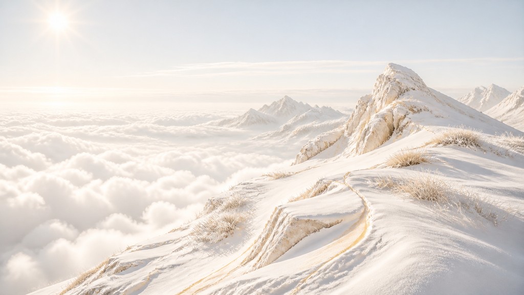 a wide alpine ridge above a sea of clouds, no people