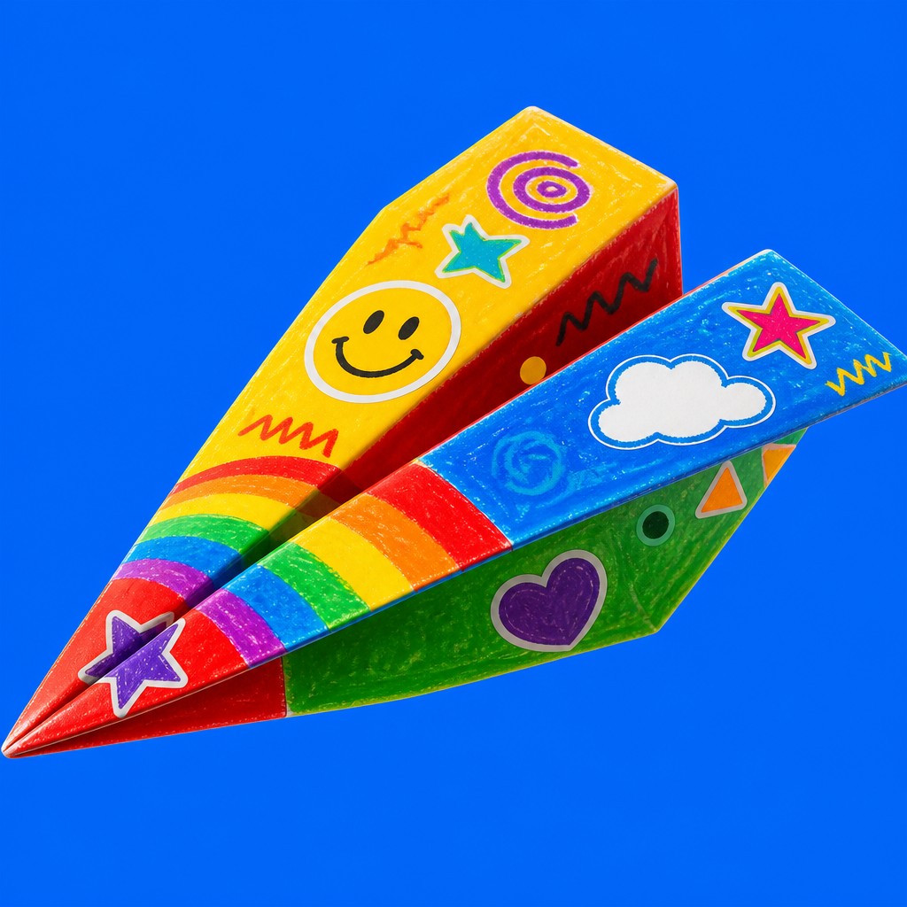 a paper plane, clean minimal composition on a plain background, no text