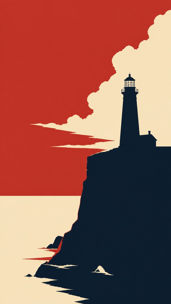 a lone lighthouse on a cliff at dusk under a dramatic sky, no text or lettering
