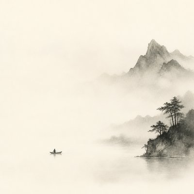 wide landscape with natural scenery — Negative Space Art Style