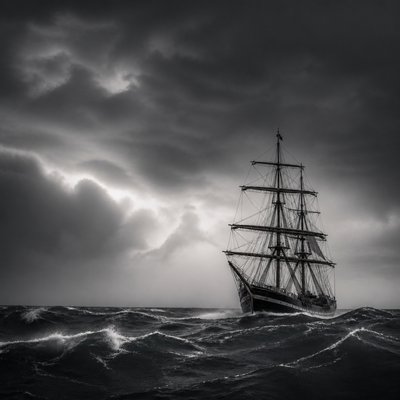 sailing ship on a stormy sea