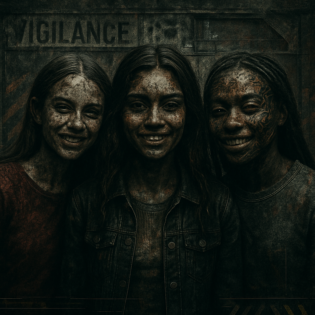 a group of three girls standing next to each other