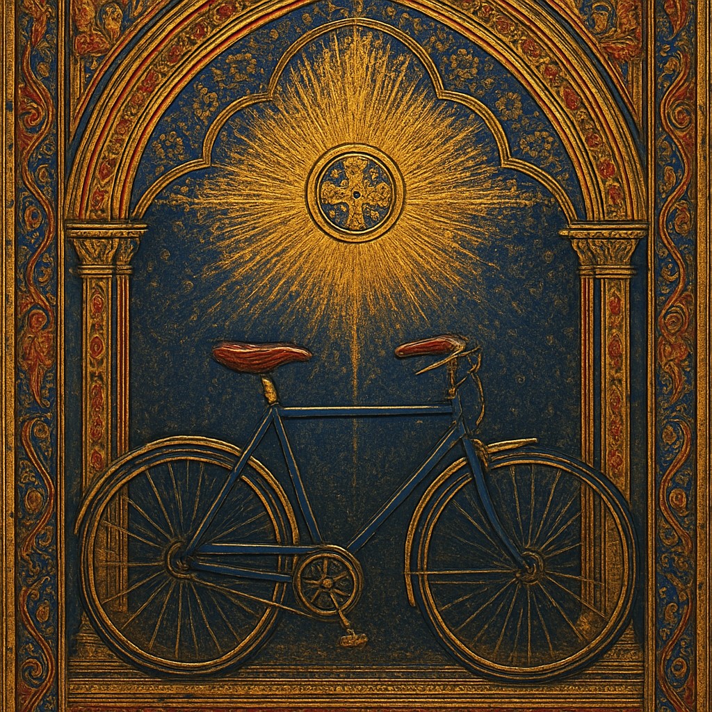 bicyle resting against a wall