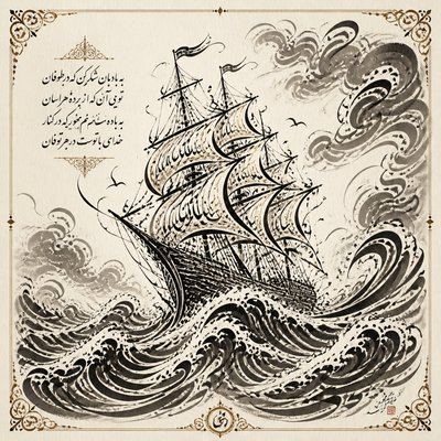 sailing ship on a stormy sea