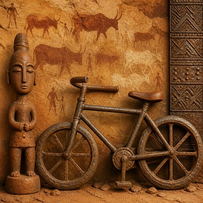 bicyle resting against a wall — Chadian Art Style