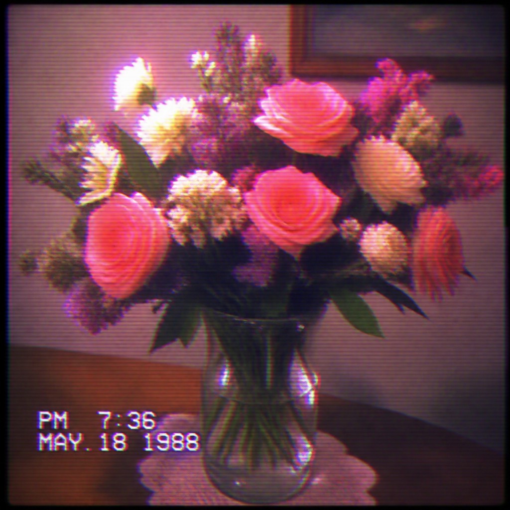 bouquet of flowers in a glass vase — VHS Aesthetic