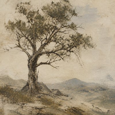 a tree in nature — Dry Brush Painting Style