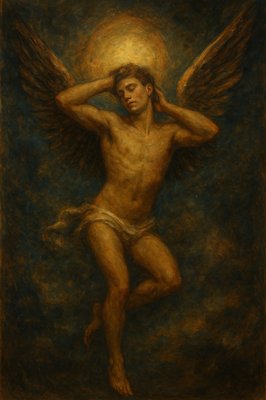 a painting of a man with angel wings