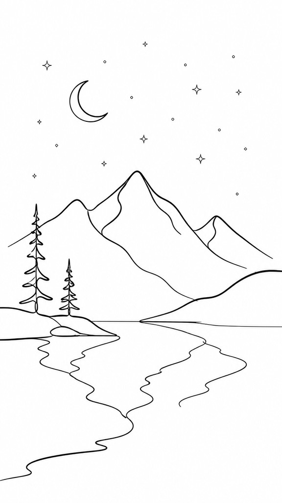 a tranquil mountain lake beneath a starry night sky, no people, no text