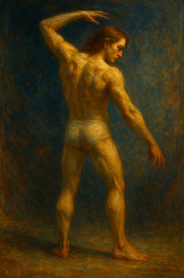 a painting of a man with no shirt on