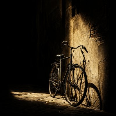 bicyle resting against a wall — Light and Shadow Art Style