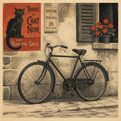 bicyle resting against a wall