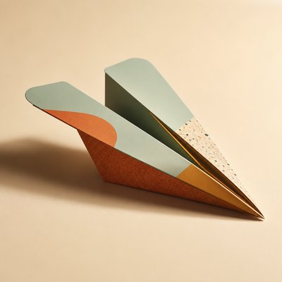 a paper plane, clean minimal composition on a plain background, no text