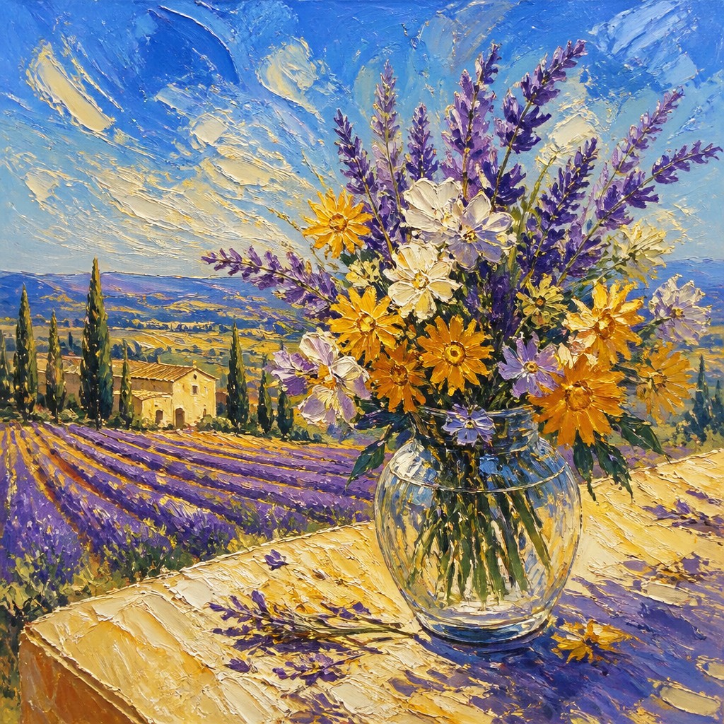 bouquet of flowers in a glass vase — Provence Light Art Style