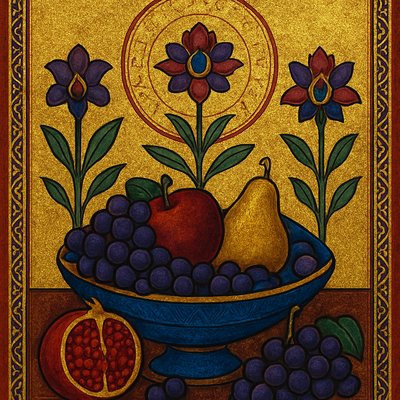still life arrangement of fruits and flowers