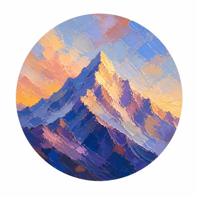 an emblem of a mountain peak inside a circle, simple bold shapes on a plain background, no text or lettering