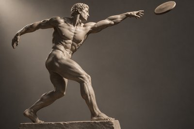 ancient greek discobulos releasing discus in the air