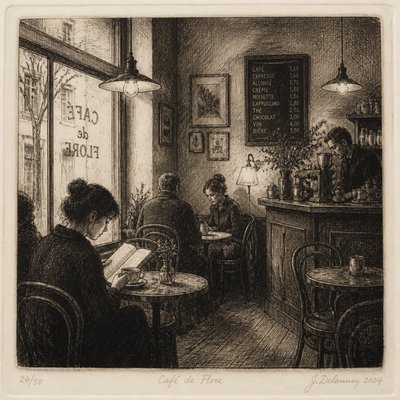 cozy cafe interior with warm lighting