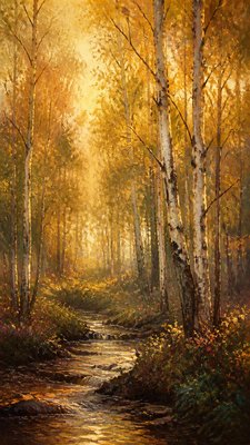 a serene birch forest in soft morning light, no people, no text