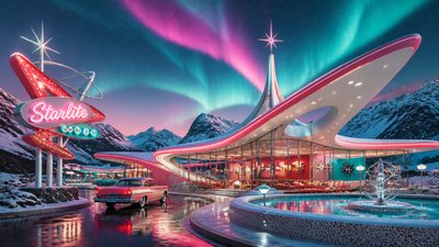 a flowing aurora over snowy peaks, wide sweeping composition, no people, no text