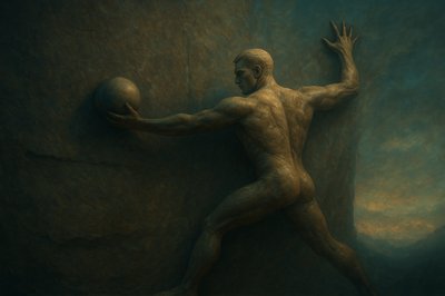 a painting of a man holding a ball