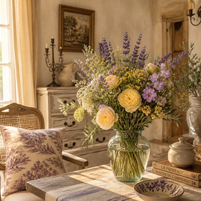bouquet of flowers in a glass vase