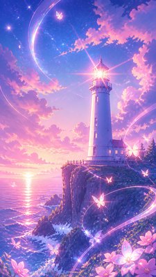 a lone lighthouse on a cliff at dusk under a dramatic sky, no text or lettering