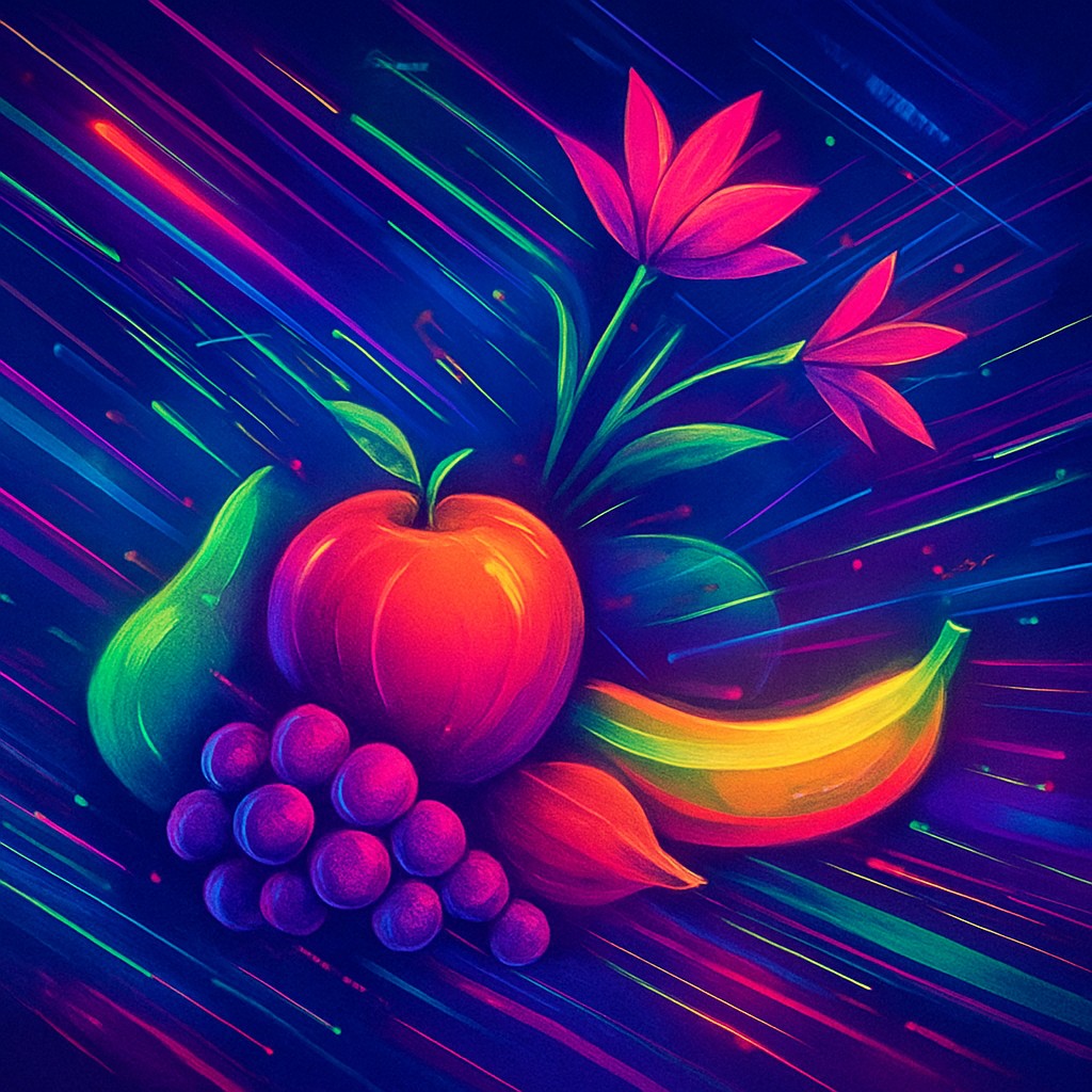 still life arrangement of fruits and flowers