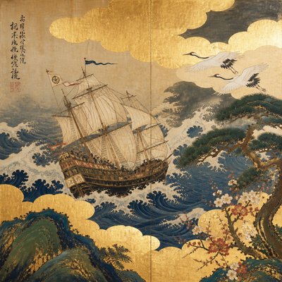 sailing ship on a stormy sea