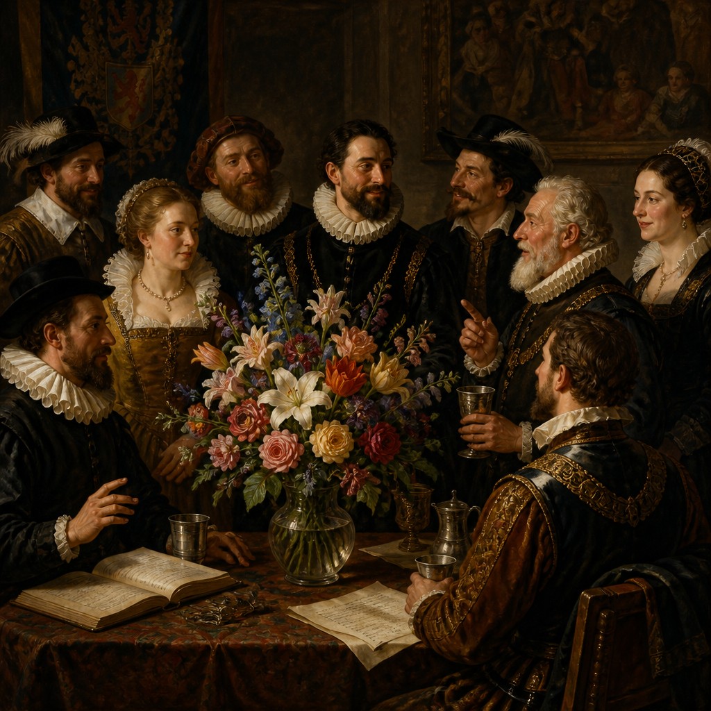 bouquet of flowers in a glass vase — Group Portrait Painting Style