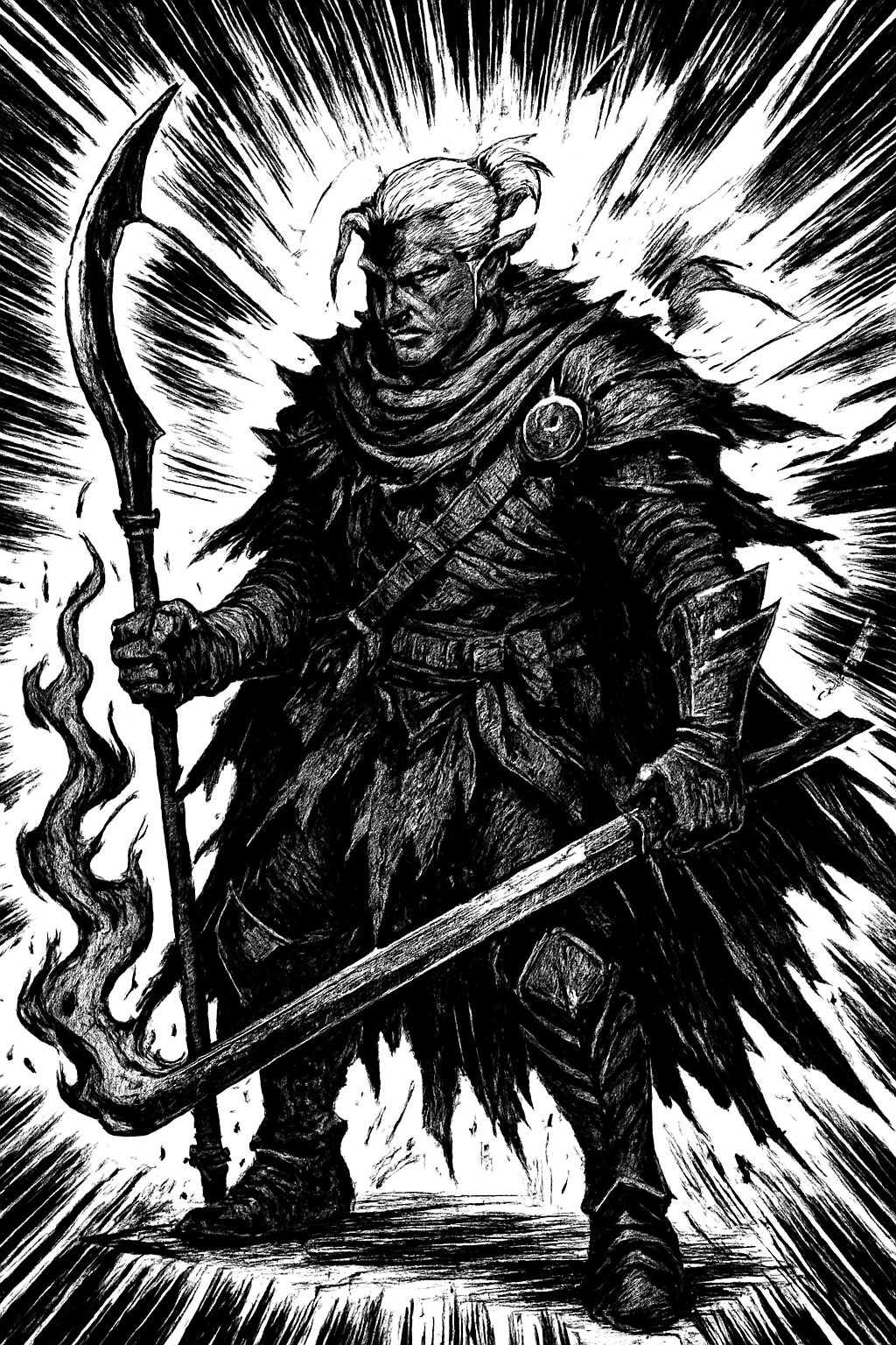 a drawing of a man in armor holding a sword