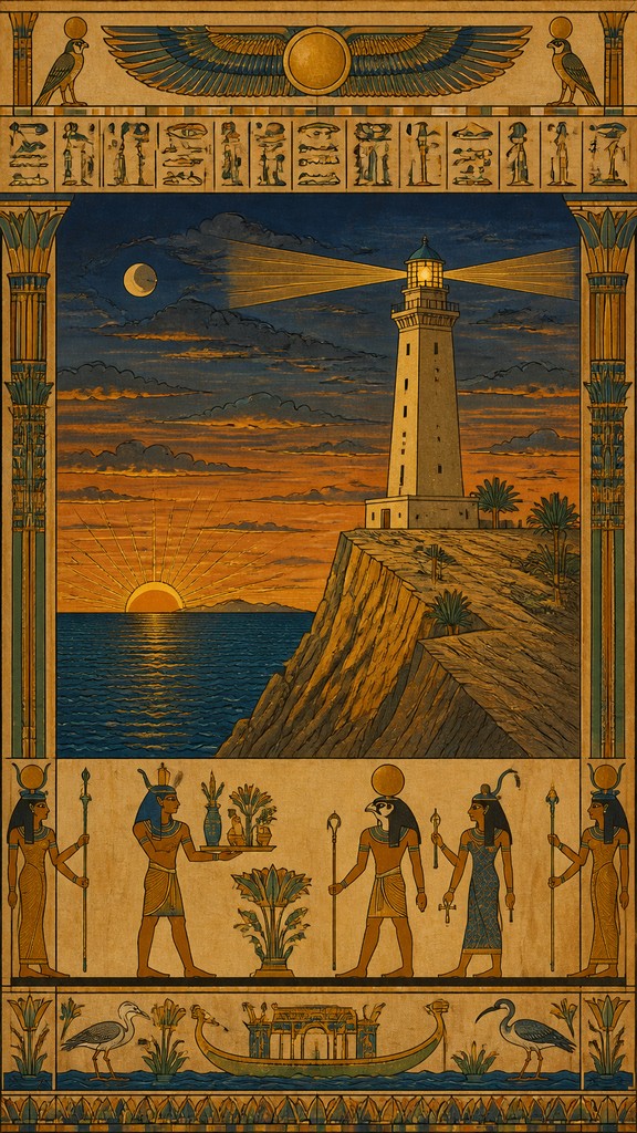 a lone lighthouse on a cliff at dusk under a dramatic sky, no text or lettering