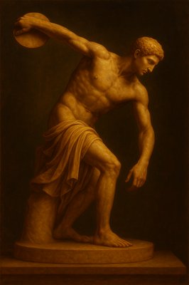 a painting of a man with a disc in his hand