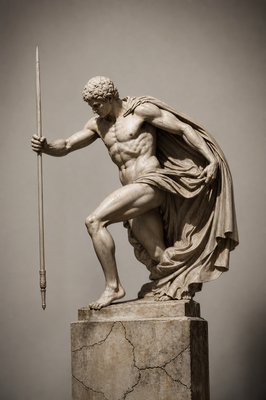 a statue of a man holding a spear