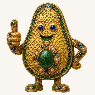 a happy avocado character giving a thumbs up, bold readable design on a plain background, no text