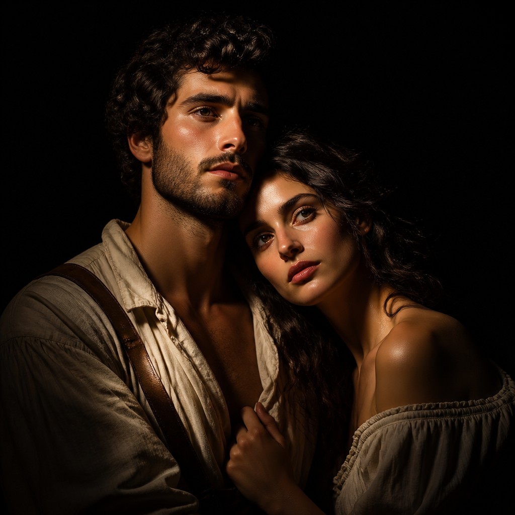 portrait of two people together — Chiaroscuro Art Style