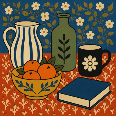 still life with everyday objects — Flatness Art Style