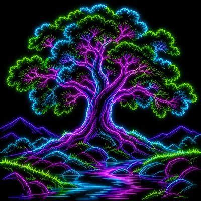 a tree in nature — Neon Outline Style