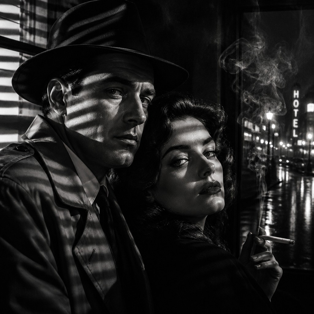 portrait of two people together — Film Noir Aesthetic