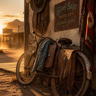 bicyle resting against a wall — Cowboycore Aesthetic