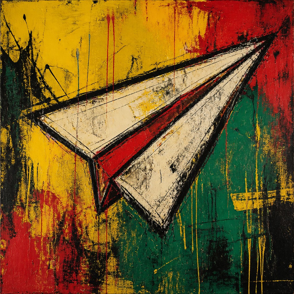 a paper plane, clean minimal composition on a plain background, no text