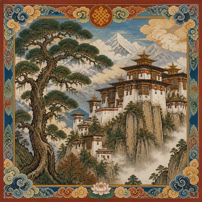 a tree in nature — Bhutanese Art Style