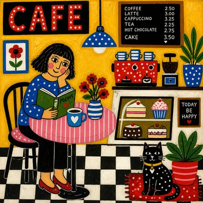 cozy cafe interior with warm lighting