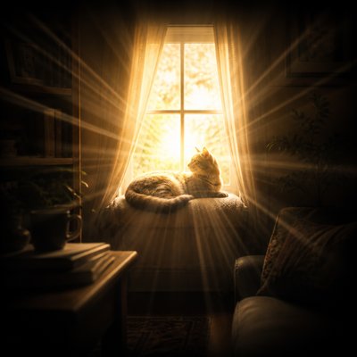 a cat lounging in a sunlit window