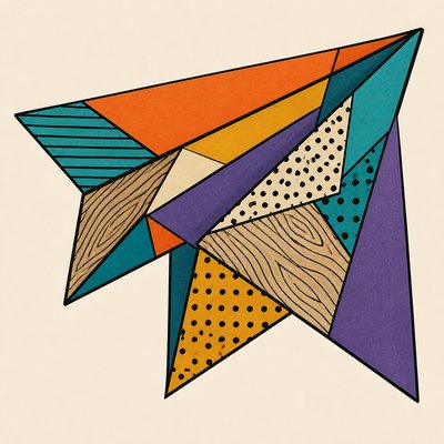 a paper plane, clean minimal composition on a plain background, no text