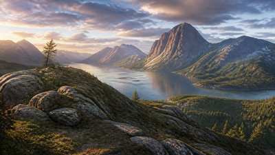 sweeping panoramic landscape with a dramatic sky